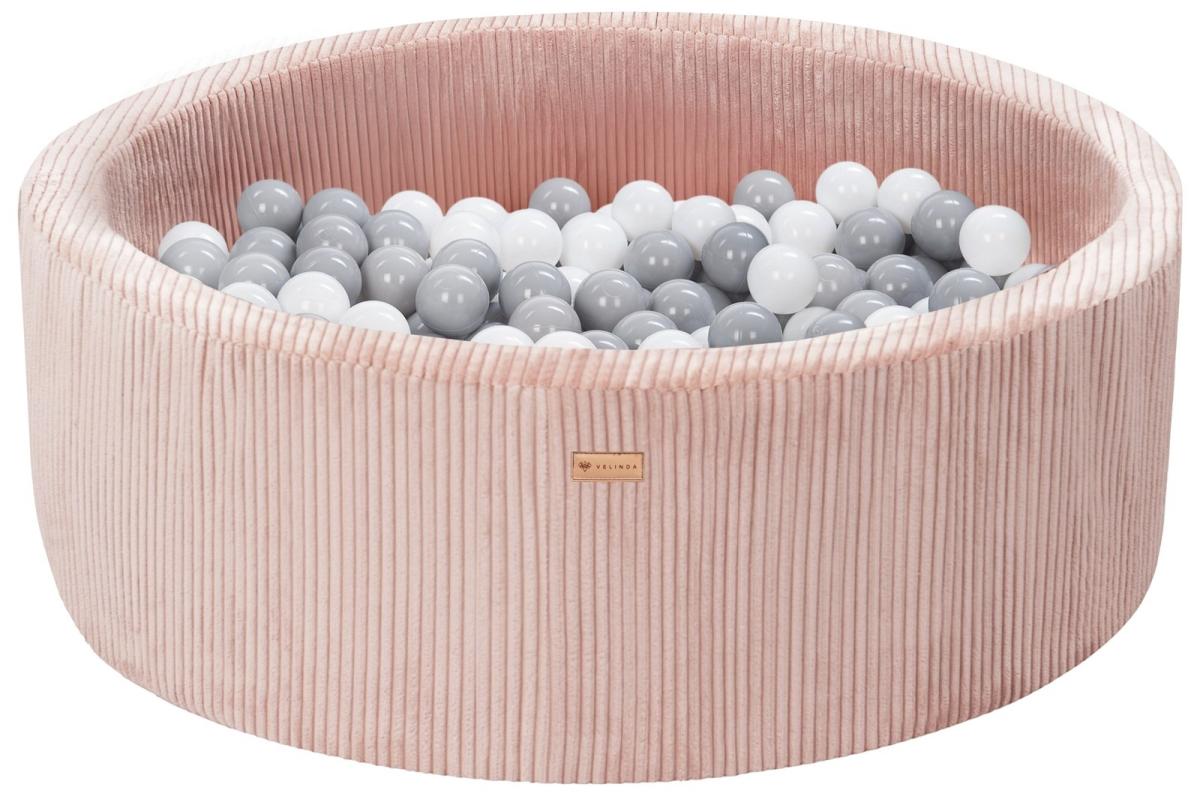 Velinda Piscine à balles en velours côtelé avec 200 balles, diamètre env. 90 cm — rose clair