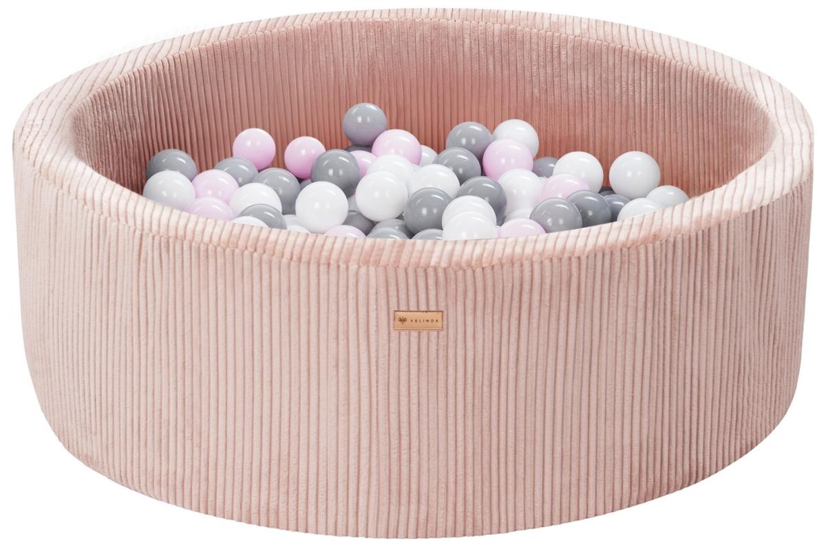 Velinda Piscine à balles en velours côtelé avec 200 balles, diamètre env. 90 cm — rose clair