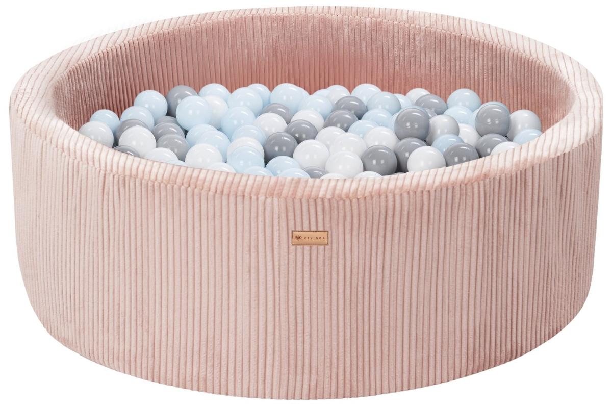 Velinda Piscine à balles en velours côtelé avec 200 balles, diamètre env. 90 cm — rose clair