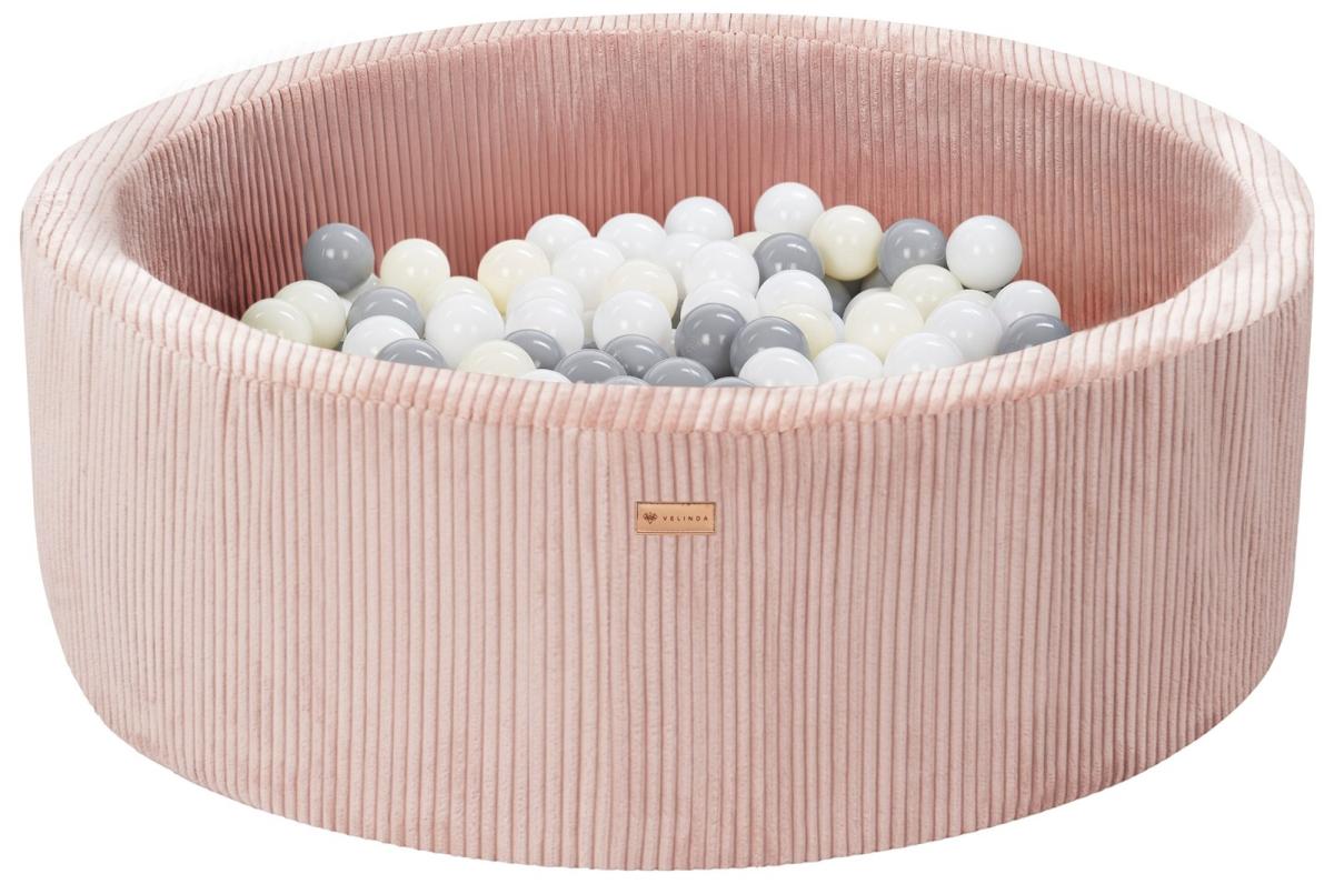 Velinda Piscine à balles en velours côtelé avec 200 balles, diamètre env. 90 cm — rose clair