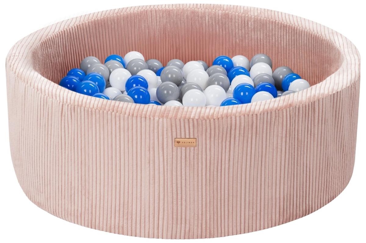 Velinda Piscine à balles en velours côtelé avec 200 balles, diamètre env. 90 cm — rose clair