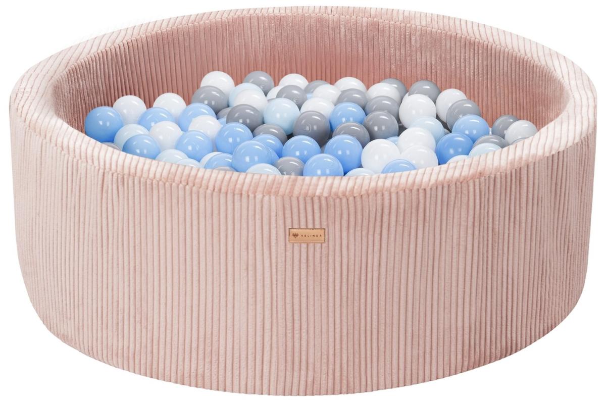 Velinda Piscine à balles en velours côtelé avec 200 balles, diamètre env. 90 cm — rose clair