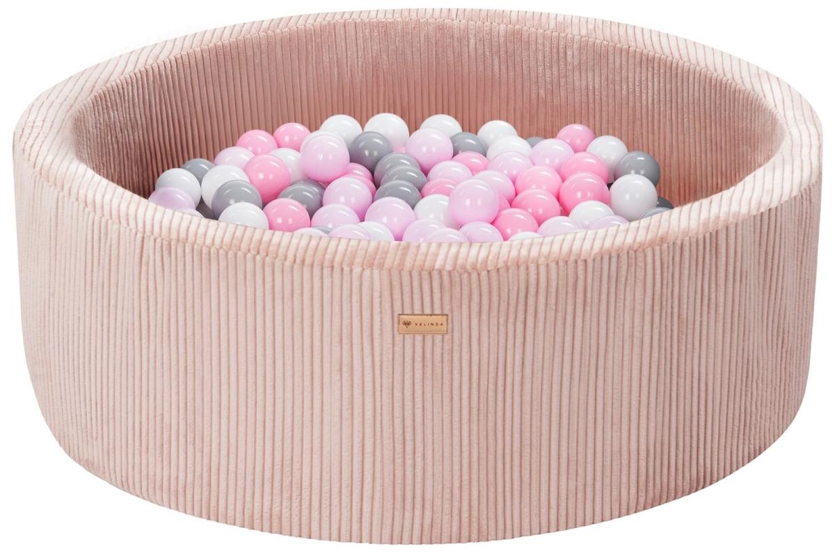 Velinda Piscine à balles en velours côtelé avec 200 balles, diamètre env. 90 cm — rose clair