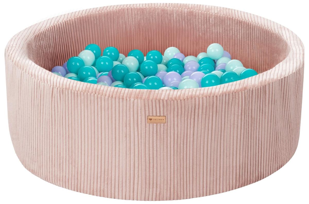 Velinda Piscine à balles en velours côtelé avec 200 balles, diamètre env. 90 cm — rose clair