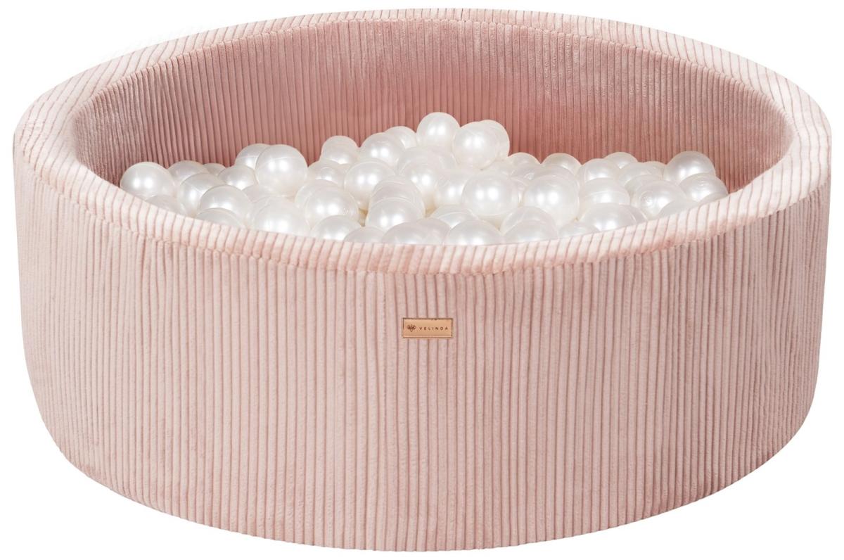 Velinda Piscine à balles en velours côtelé avec 200 balles, diamètre env. 90 cm — rose clair