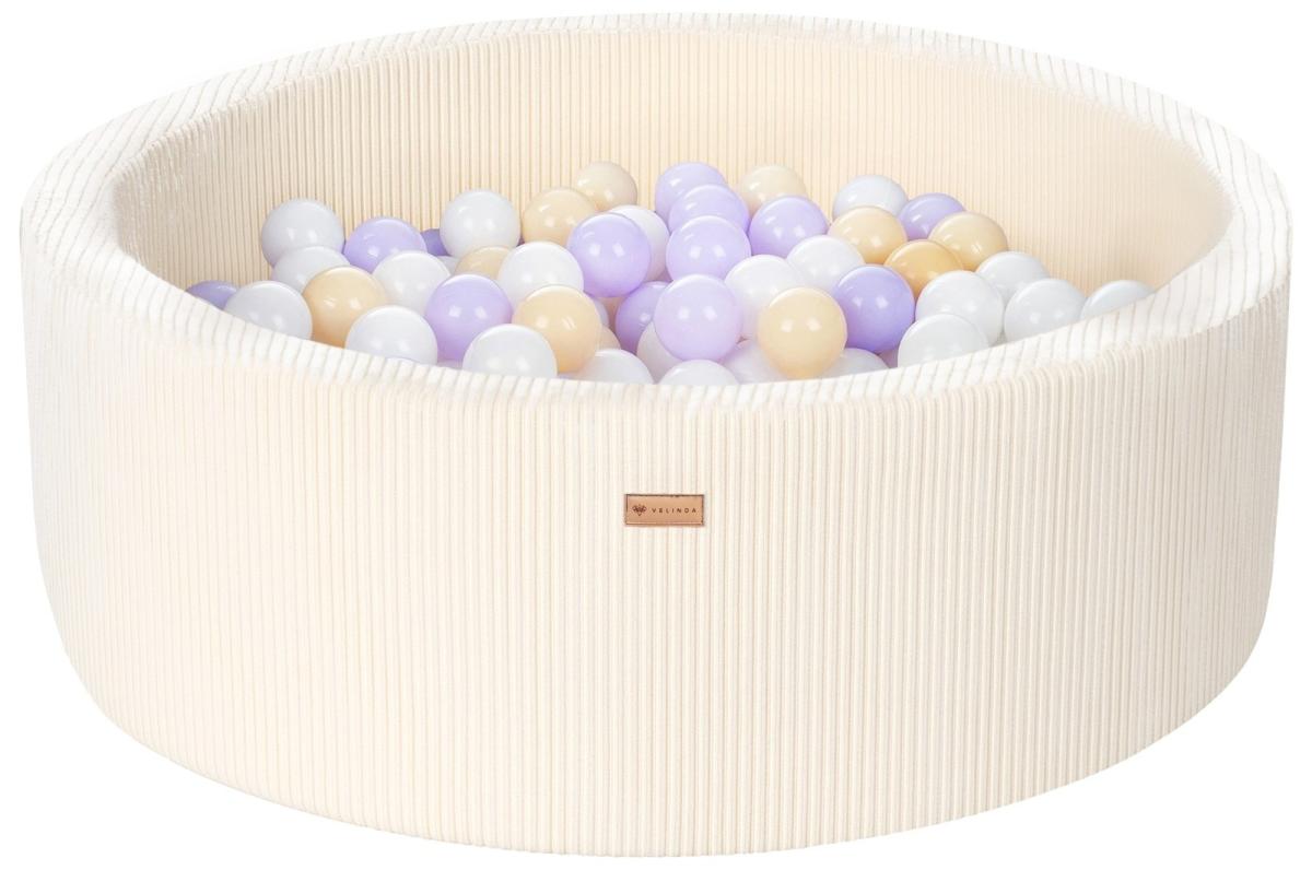 Velinda Piscine à balles en velours côtelé avec 300 balles, diamètre env. 90 cm — crème