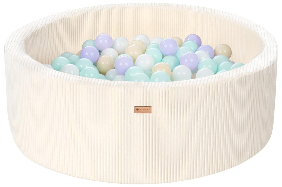 Velinda Piscine à balles en velours côtelé avec 300 balles, diamètre env. 90 cm — crème