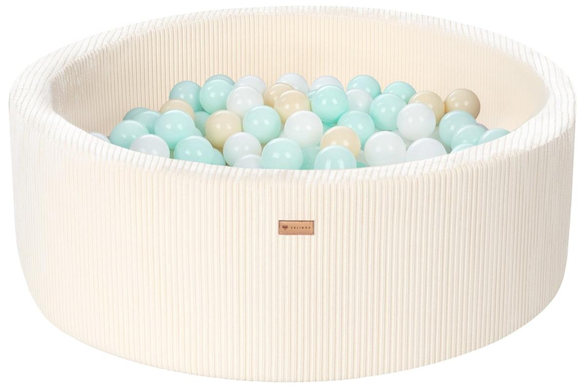 Velinda Piscine à balles en velours côtelé avec 300 balles, diamètre env. 90 cm — crème