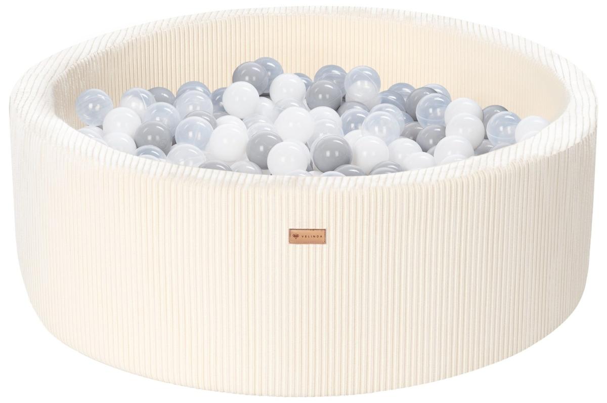 Velinda Piscine à balles en velours côtelé avec 300 balles, diamètre env. 90 cm — crème