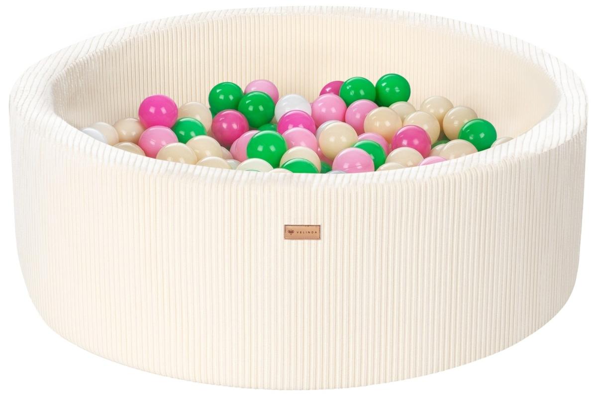 Velinda Piscine à balles en velours côtelé avec 300 balles, diamètre env. 90 cm — crème