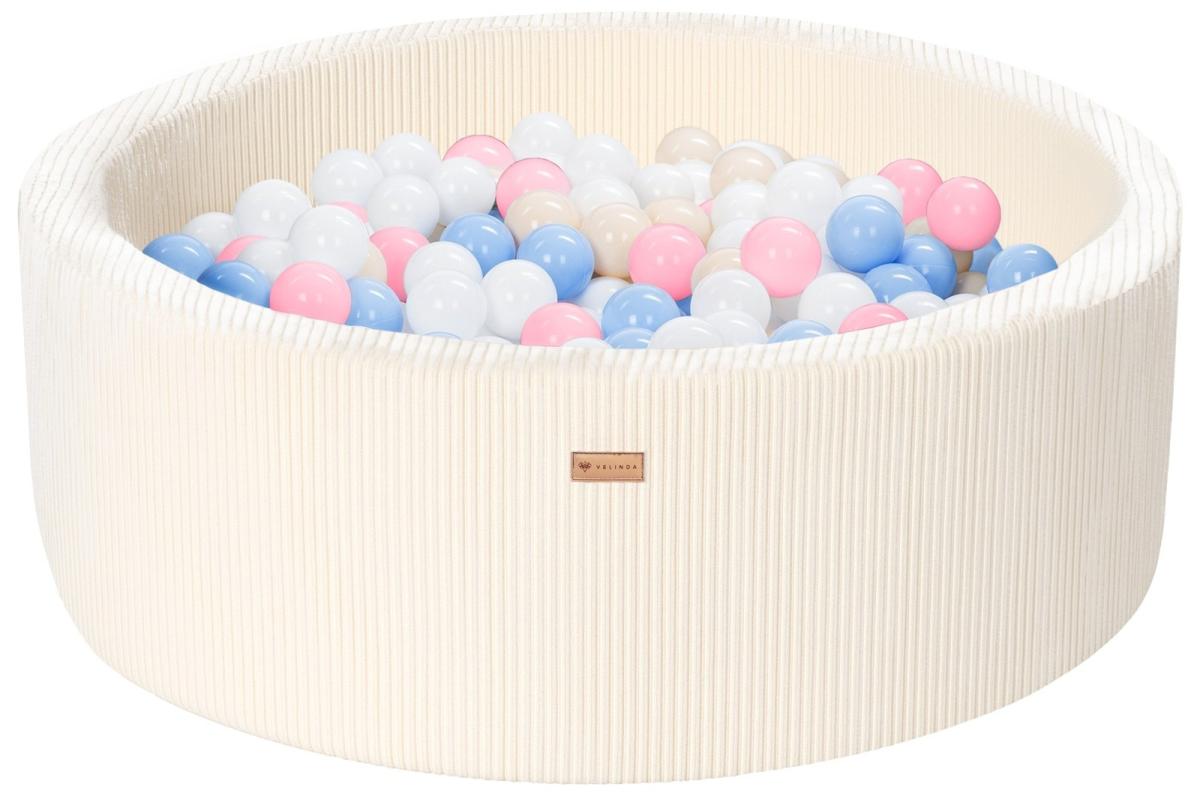 Velinda Piscine à balles en velours côtelé avec 300 balles, diamètre env. 90 cm — crème