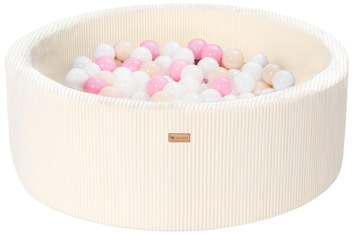 Velinda Piscine à balles en velours côtelé avec 300 balles, diamètre env. 90 cm — crème