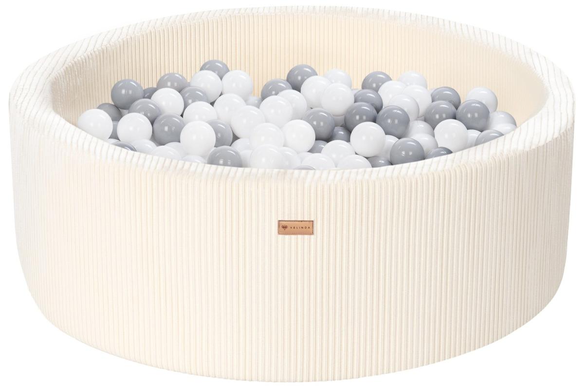 Velinda Piscine à balles en velours côtelé avec 300 balles, diamètre env. 90 cm — crème