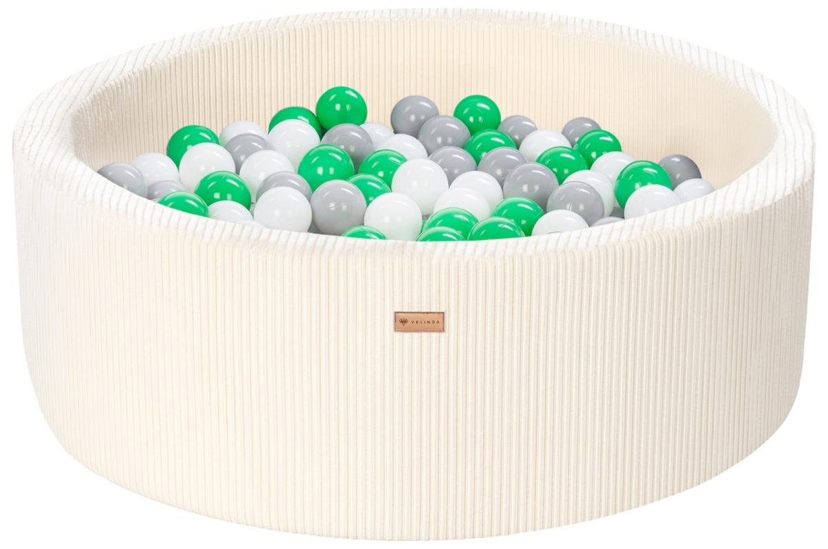 Velinda Piscine à balles en velours côtelé avec 300 balles, diamètre env. 90 cm — crème