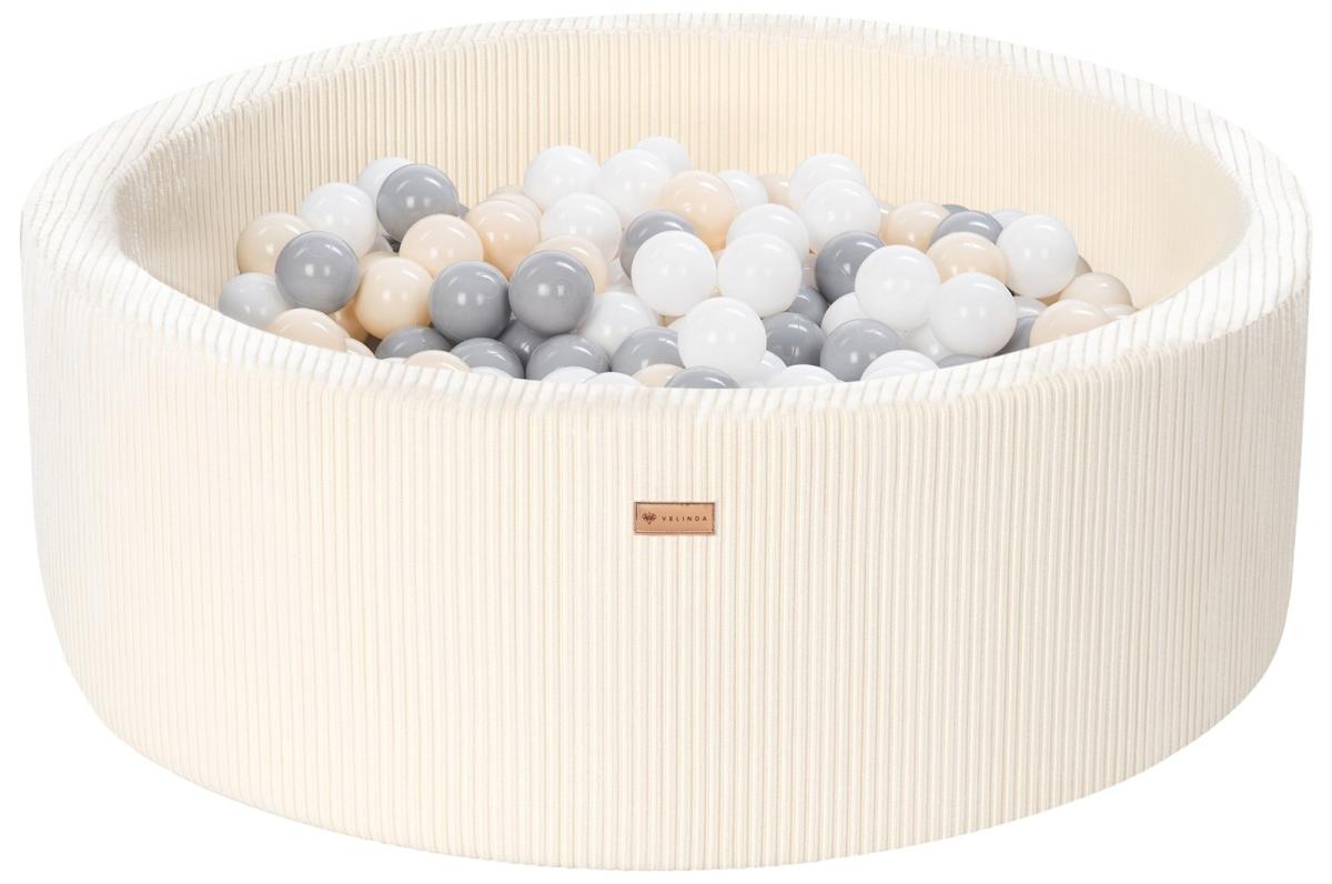 Velinda Piscine à balles en velours côtelé avec 300 balles, diamètre env. 90 cm — crème