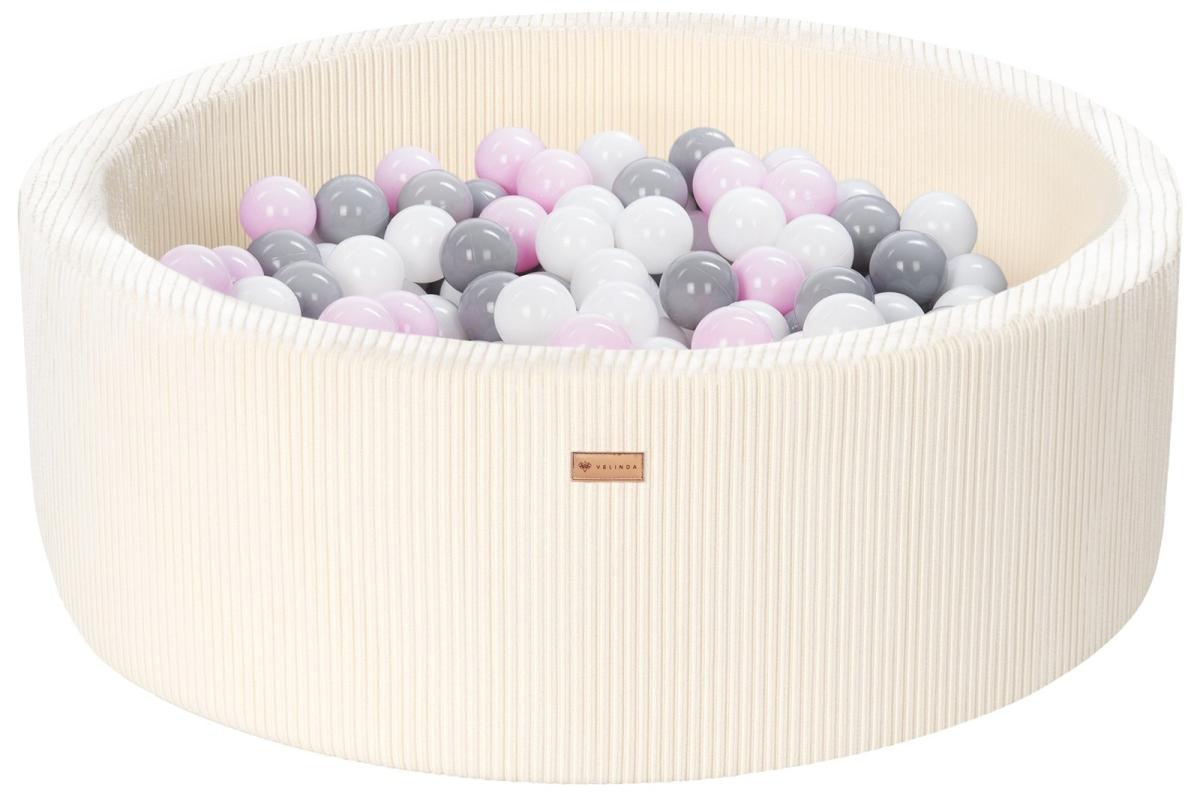 Velinda Piscine à balles en velours côtelé avec 300 balles, diamètre env. 90 cm — crème