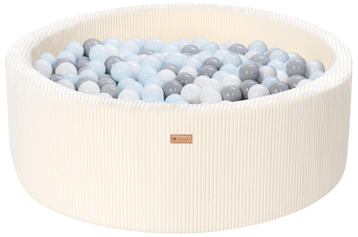 Velinda Piscine à balles en velours côtelé avec 300 balles, diamètre env. 90 cm — crème
