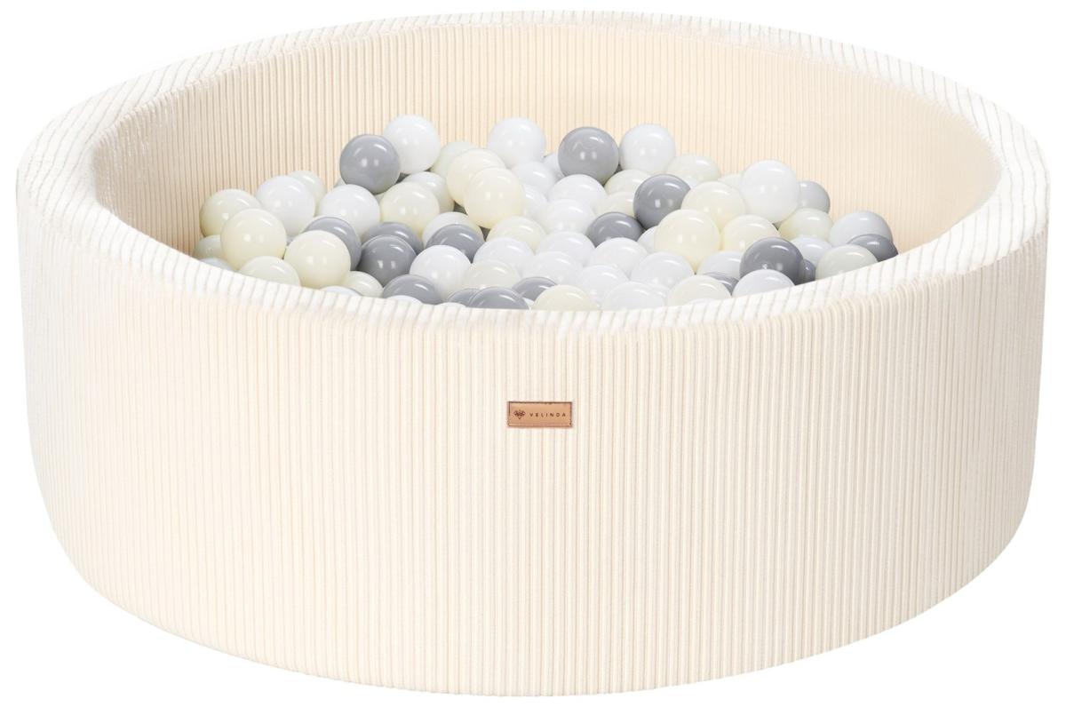 Velinda Piscine à balles en velours côtelé avec 300 balles, diamètre env. 90 cm — crème