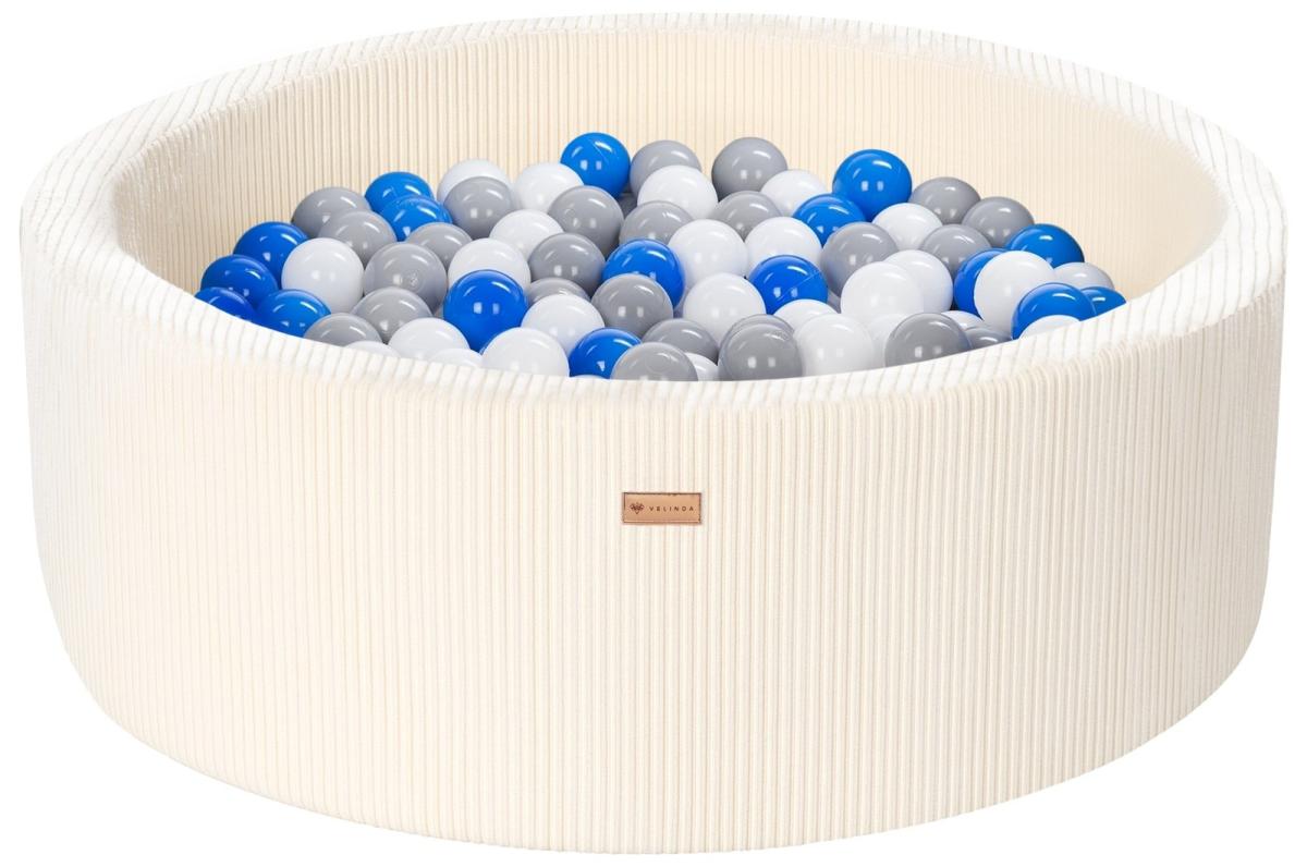 Velinda Piscine à balles en velours côtelé avec 300 balles, diamètre env. 90 cm — crème