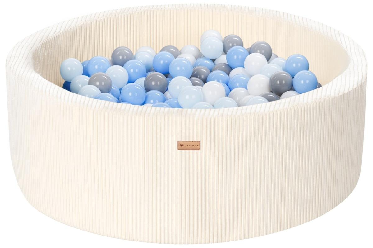 Velinda Piscine à balles en velours côtelé avec 300 balles, diamètre env. 90 cm — crème