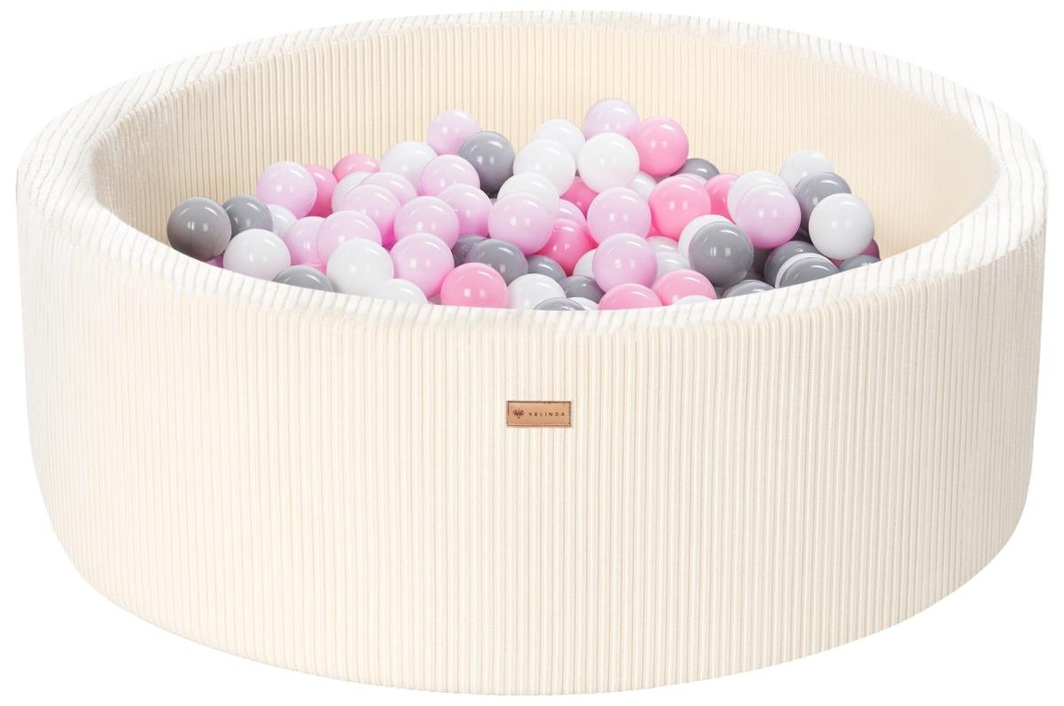 Velinda Piscine à balles en velours côtelé avec 300 balles, diamètre env. 90 cm — crème