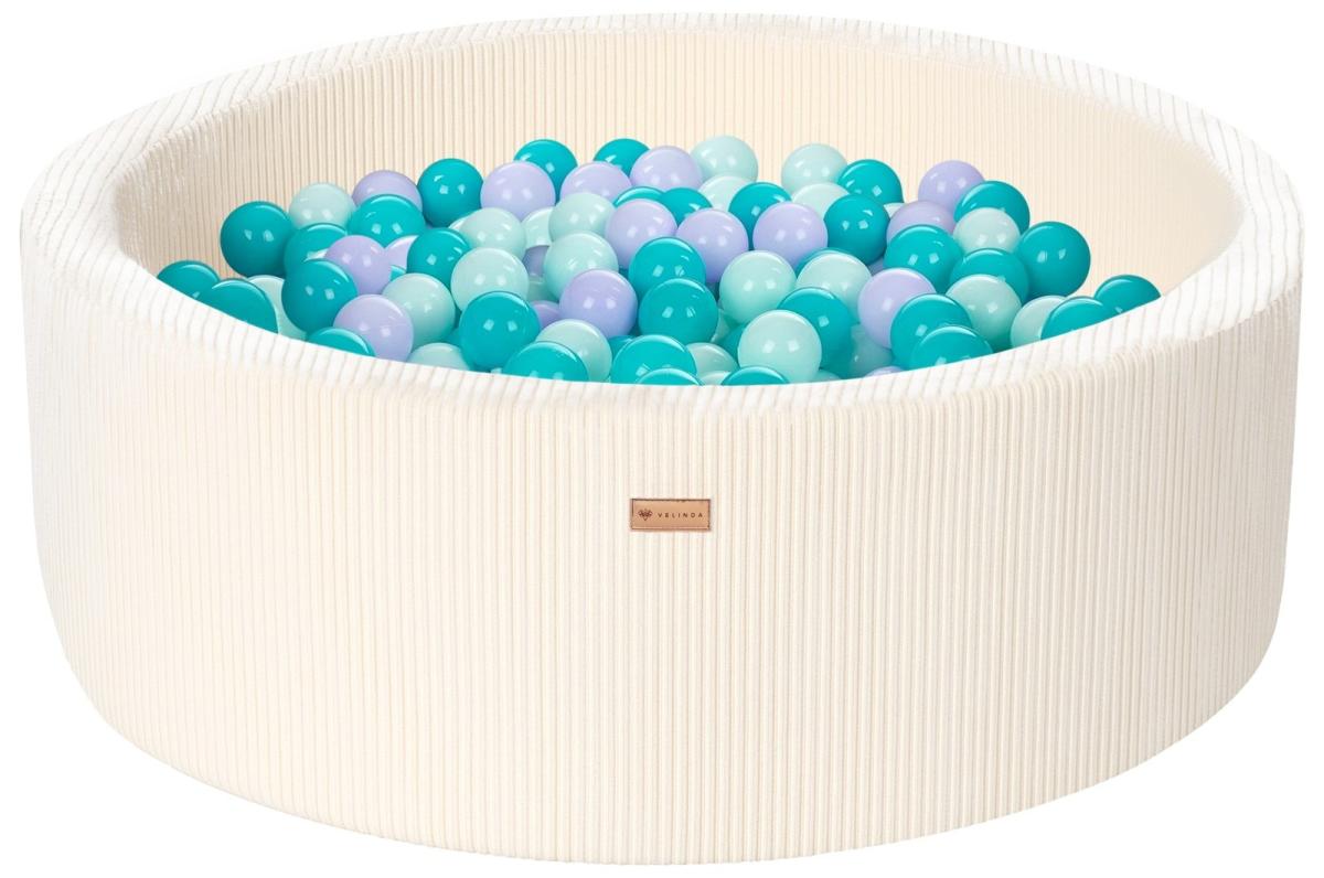 Velinda Piscine à balles en velours côtelé avec 300 balles, diamètre env. 90 cm — crème