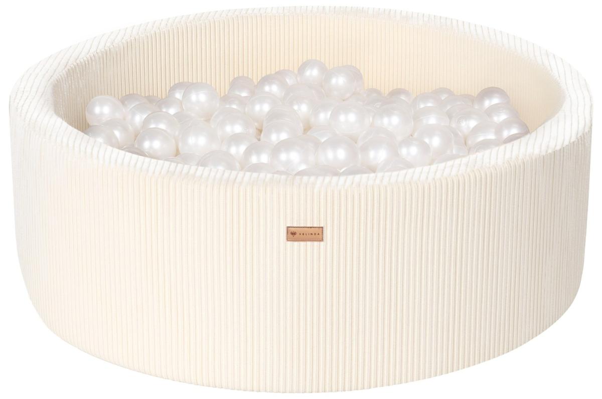 Velinda Piscine à balles en velours côtelé avec 300 balles, diamètre env. 90 cm — crème