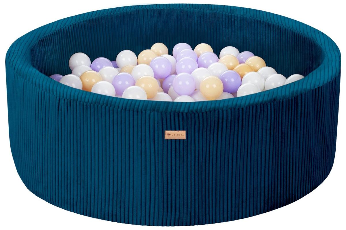 Velinda Piscine à balles en velours côtelé avec 300 balles, diamètre env. 90 cm — bleu marine