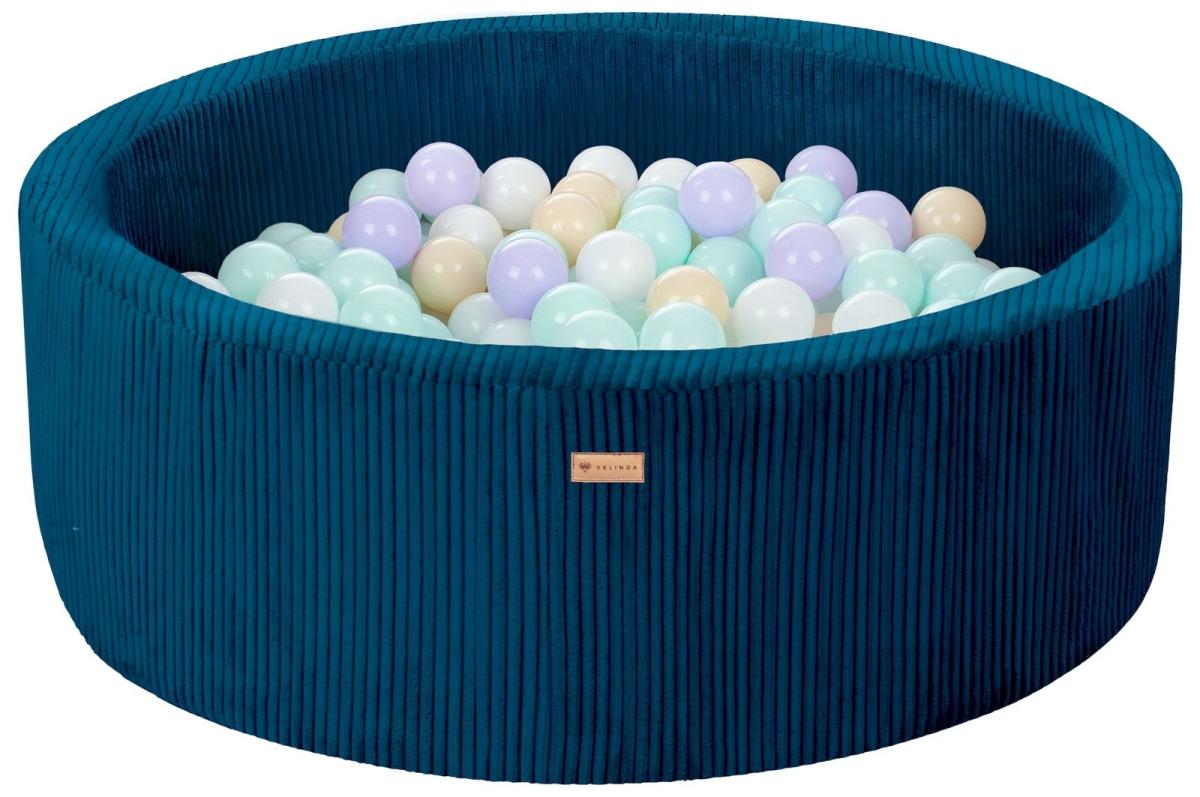 Velinda Piscine à balles en velours côtelé avec 300 balles, diamètre env. 90 cm — bleu marine