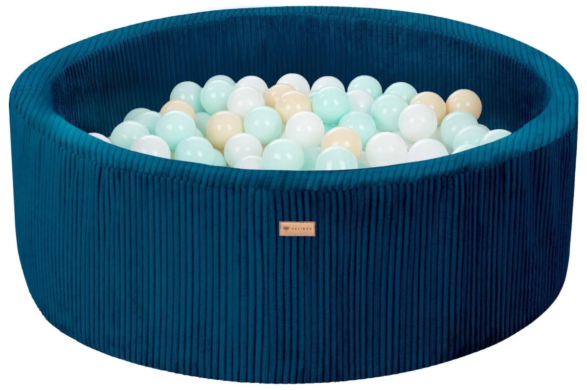 Velinda Piscine à balles en velours côtelé avec 300 balles, diamètre env. 90 cm — bleu marine