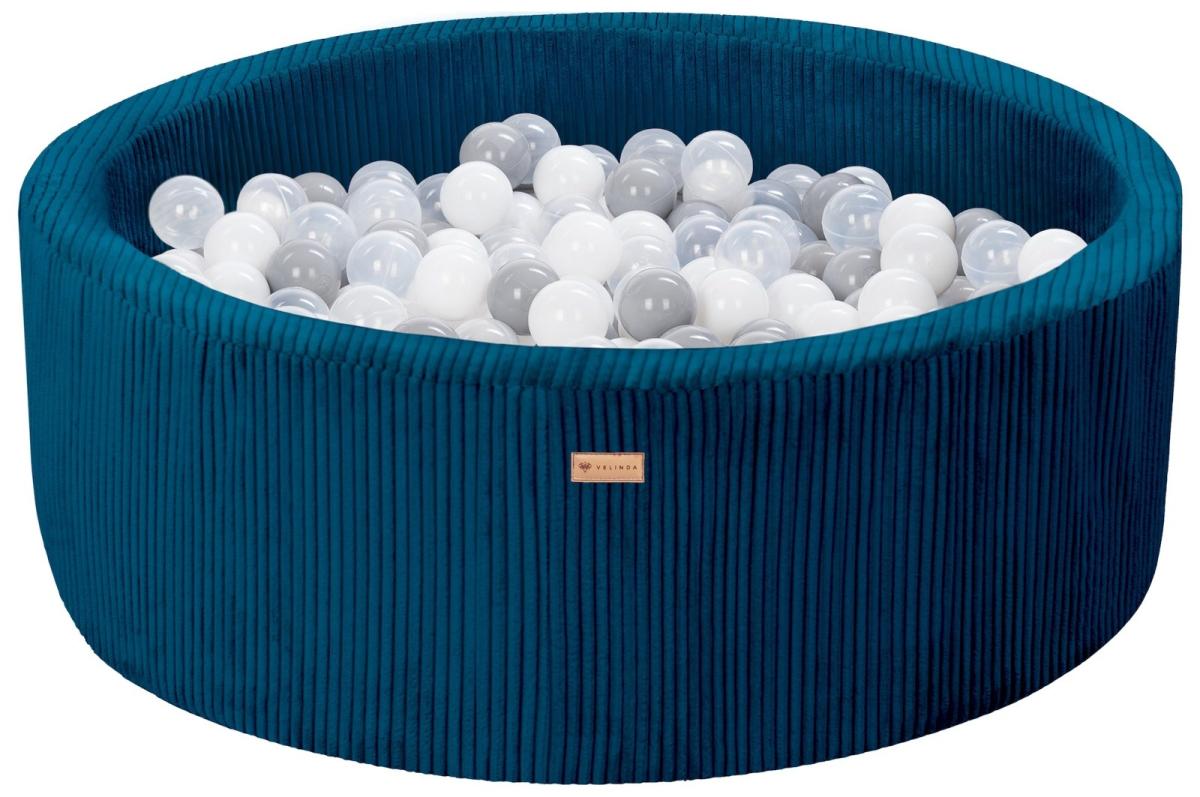 Velinda Piscine à balles en velours côtelé avec 300 balles, diamètre env. 90 cm — bleu marine