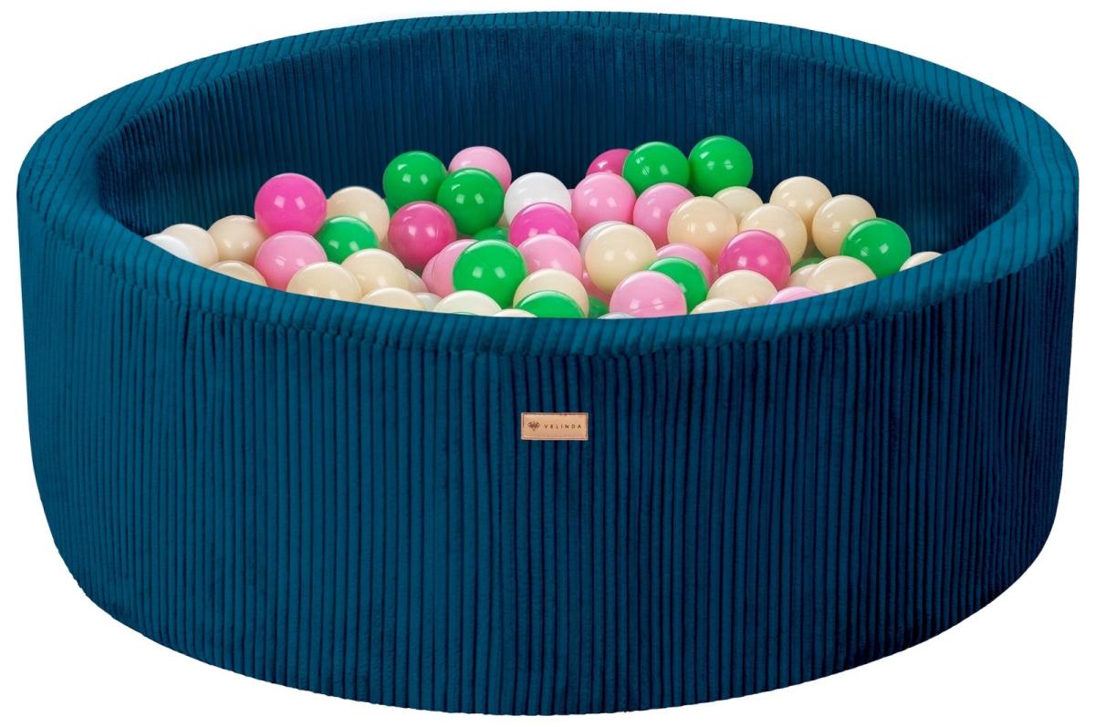 Velinda Piscine à balles en velours côtelé avec 300 balles, diamètre env. 90 cm — bleu marine