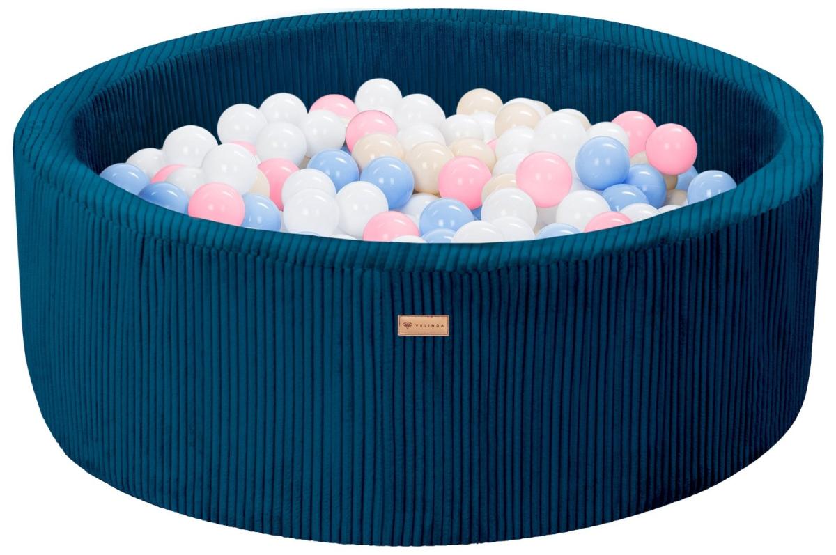 Velinda Piscine à balles en velours côtelé avec 300 balles, diamètre env. 90 cm — bleu marine