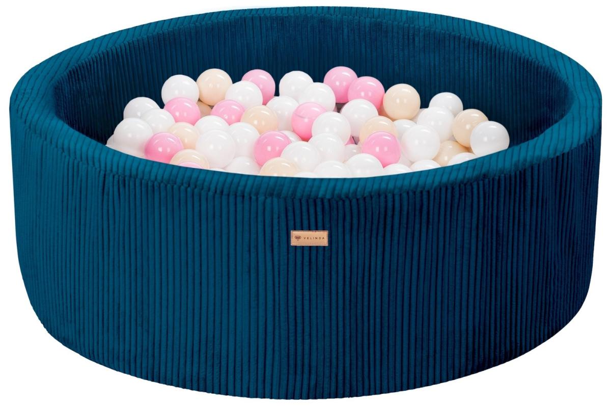 Velinda Piscine à balles en velours côtelé avec 300 balles, diamètre env. 90 cm — bleu marine