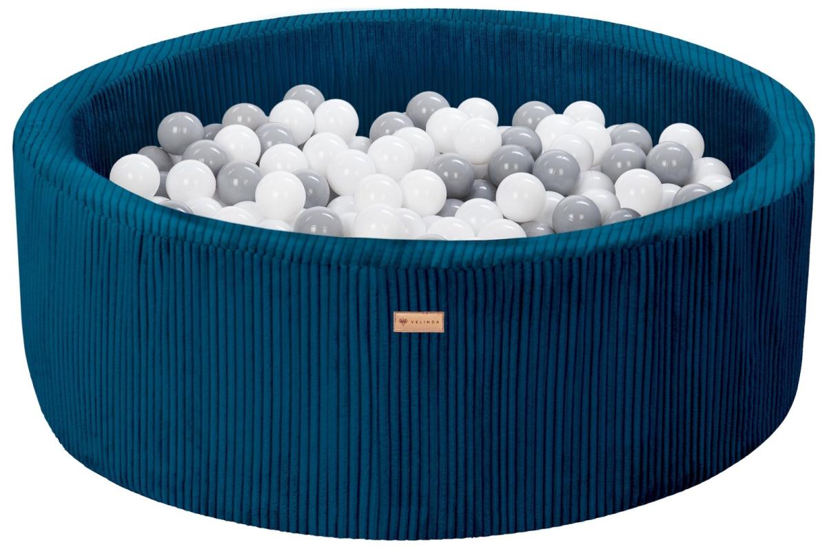 Velinda Piscine à balles en velours côtelé avec 300 balles, diamètre env. 90 cm — bleu marine