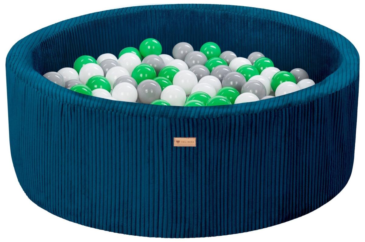 Velinda Piscine à balles en velours côtelé avec 300 balles, diamètre env. 90 cm — bleu marine