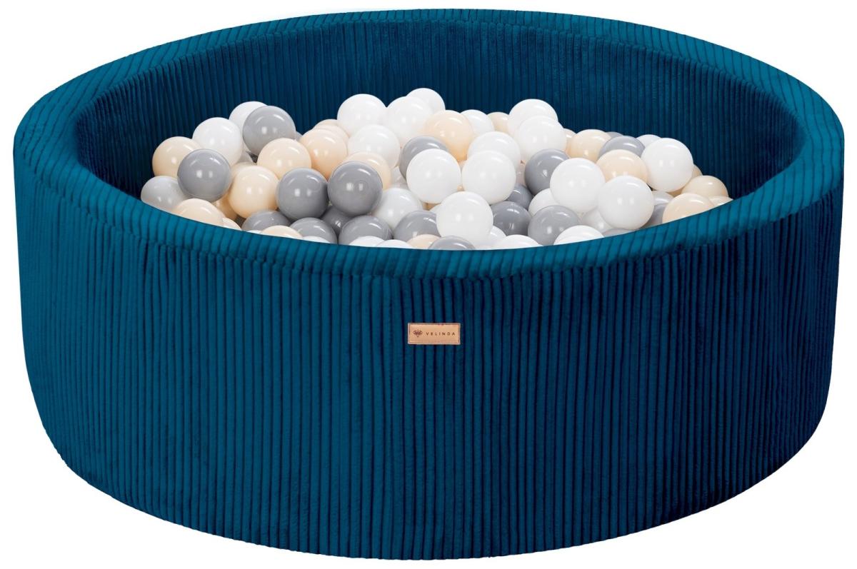 Velinda Piscine à balles en velours côtelé avec 300 balles, diamètre env. 90 cm — bleu marine