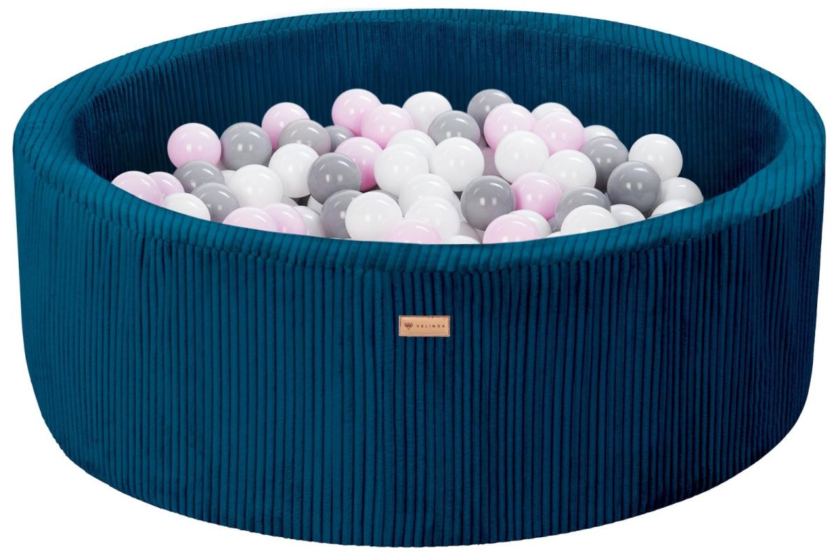 Velinda Piscine à balles en velours côtelé avec 300 balles, diamètre env. 90 cm — bleu marine