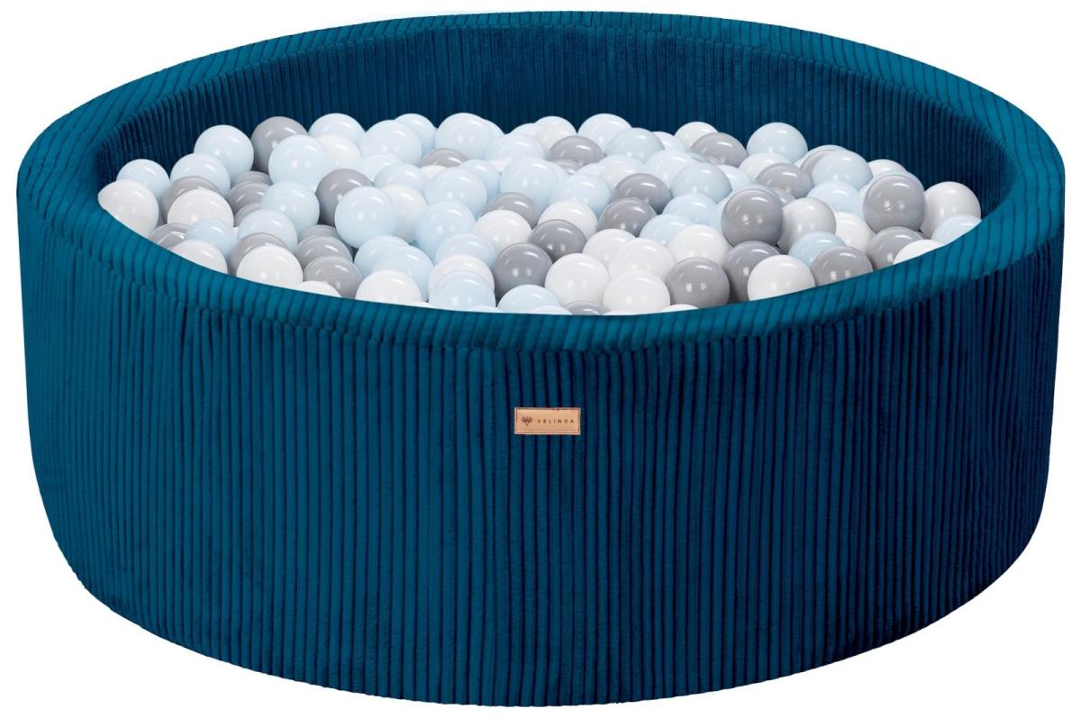 Velinda Piscine à balles en velours côtelé avec 300 balles, diamètre env. 90 cm — bleu marine