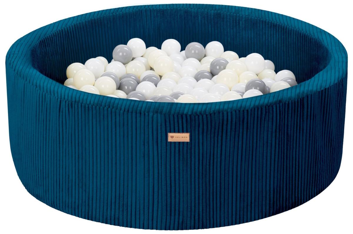 Velinda Piscine à balles en velours côtelé avec 300 balles, diamètre env. 90 cm — bleu marine