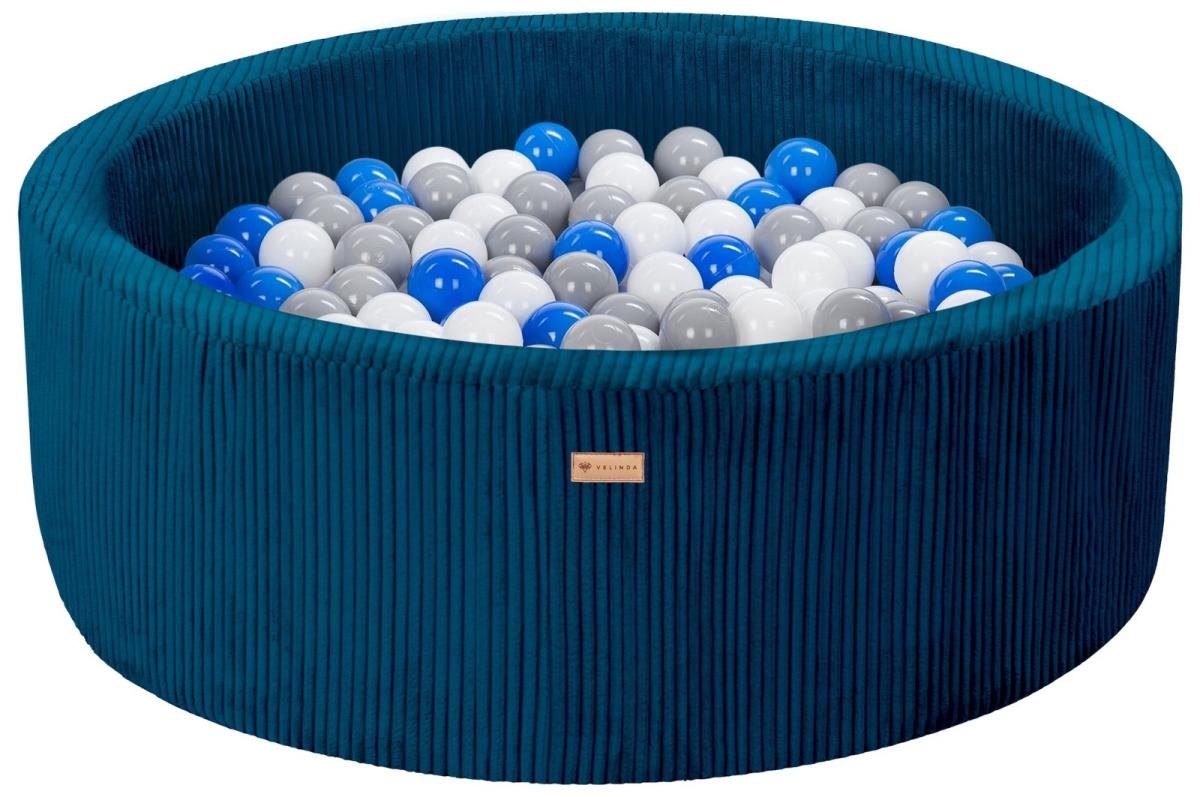 Velinda Piscine à balles en velours côtelé avec 300 balles, diamètre env. 90 cm — bleu marine