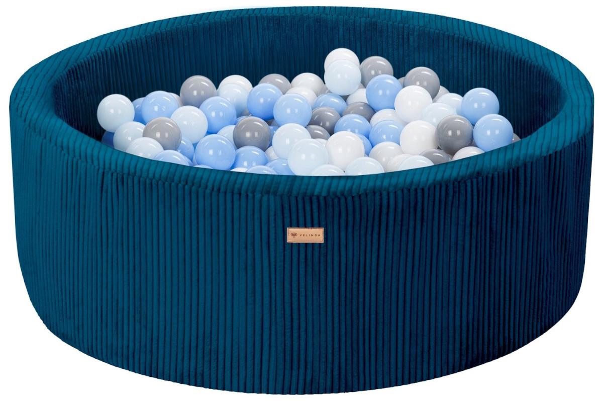 Velinda Piscine à balles en velours côtelé avec 300 balles, diamètre env. 90 cm — bleu marine