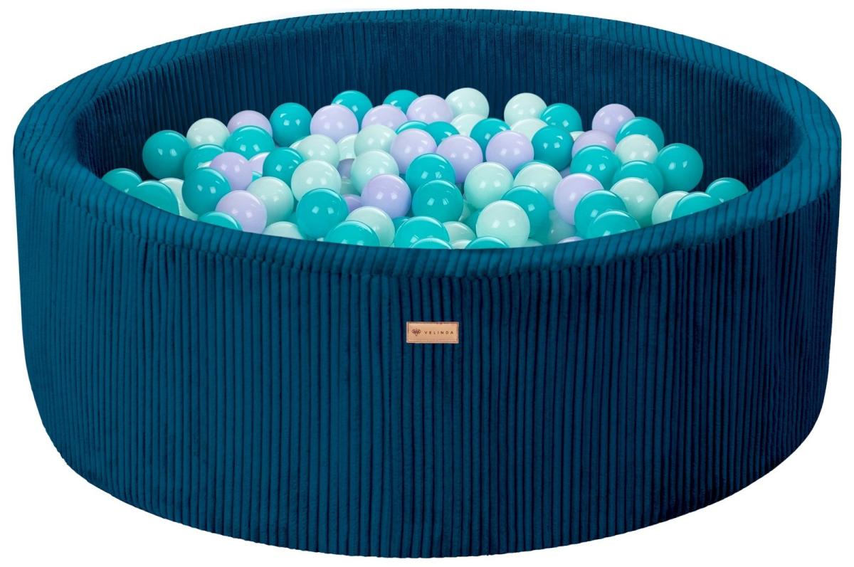 Velinda Piscine à balles en velours côtelé avec 300 balles, diamètre env. 90 cm — bleu marine