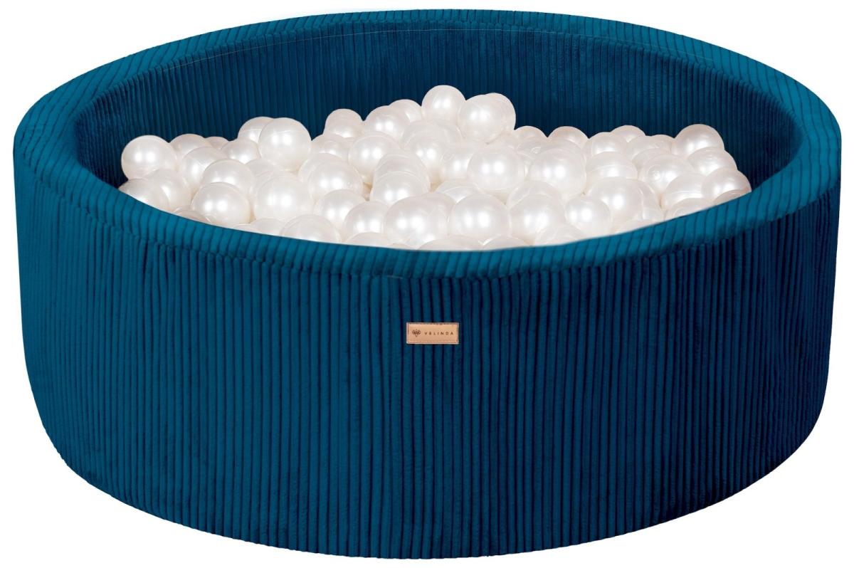 Velinda Piscine à balles en velours côtelé avec 300 balles, diamètre env. 90 cm — bleu marine