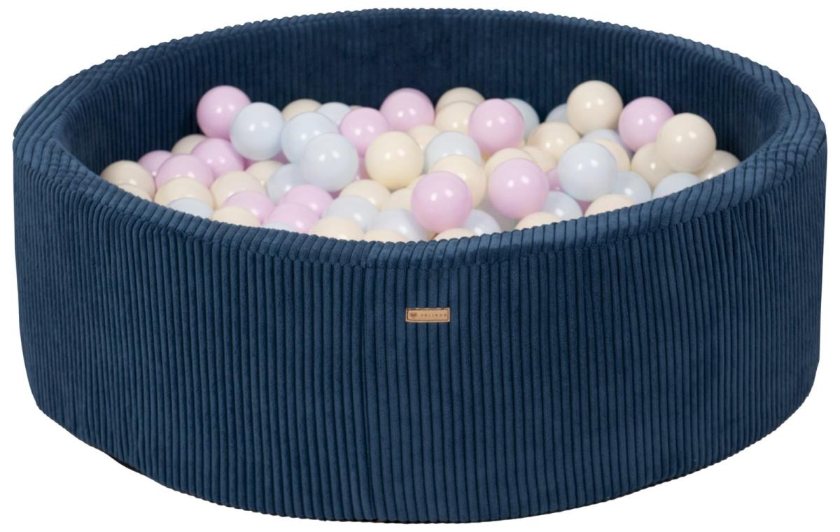 Velinda Piscine à balles en velours côtelé avec 300 balles, diamètre env. 90 cm — bleu marine