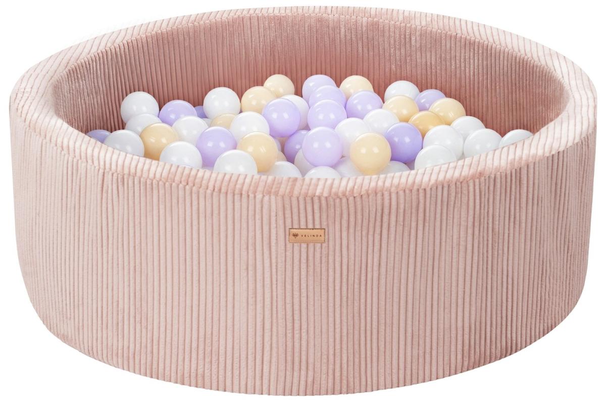 Velinda Piscine à balles en velours côtelé avec 300 balles, diamètre env. 90 cm — rose clair