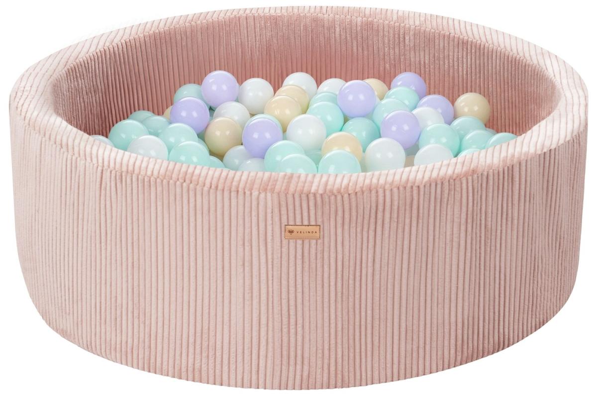 Velinda Piscine à balles en velours côtelé avec 300 balles, diamètre env. 90 cm — rose clair