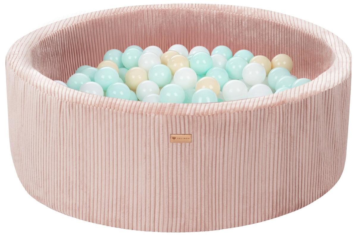 Velinda Piscine à balles en velours côtelé avec 300 balles, diamètre env. 90 cm — rose clair