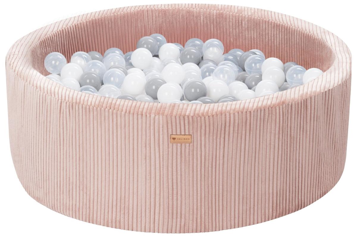 Velinda Piscine à balles en velours côtelé avec 300 balles, diamètre env. 90 cm — rose clair