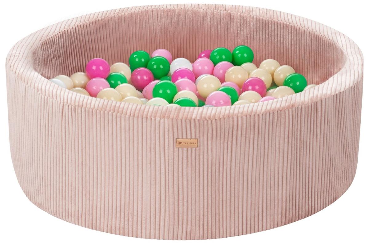 Velinda Piscine à balles en velours côtelé avec 300 balles, diamètre env. 90 cm — rose clair